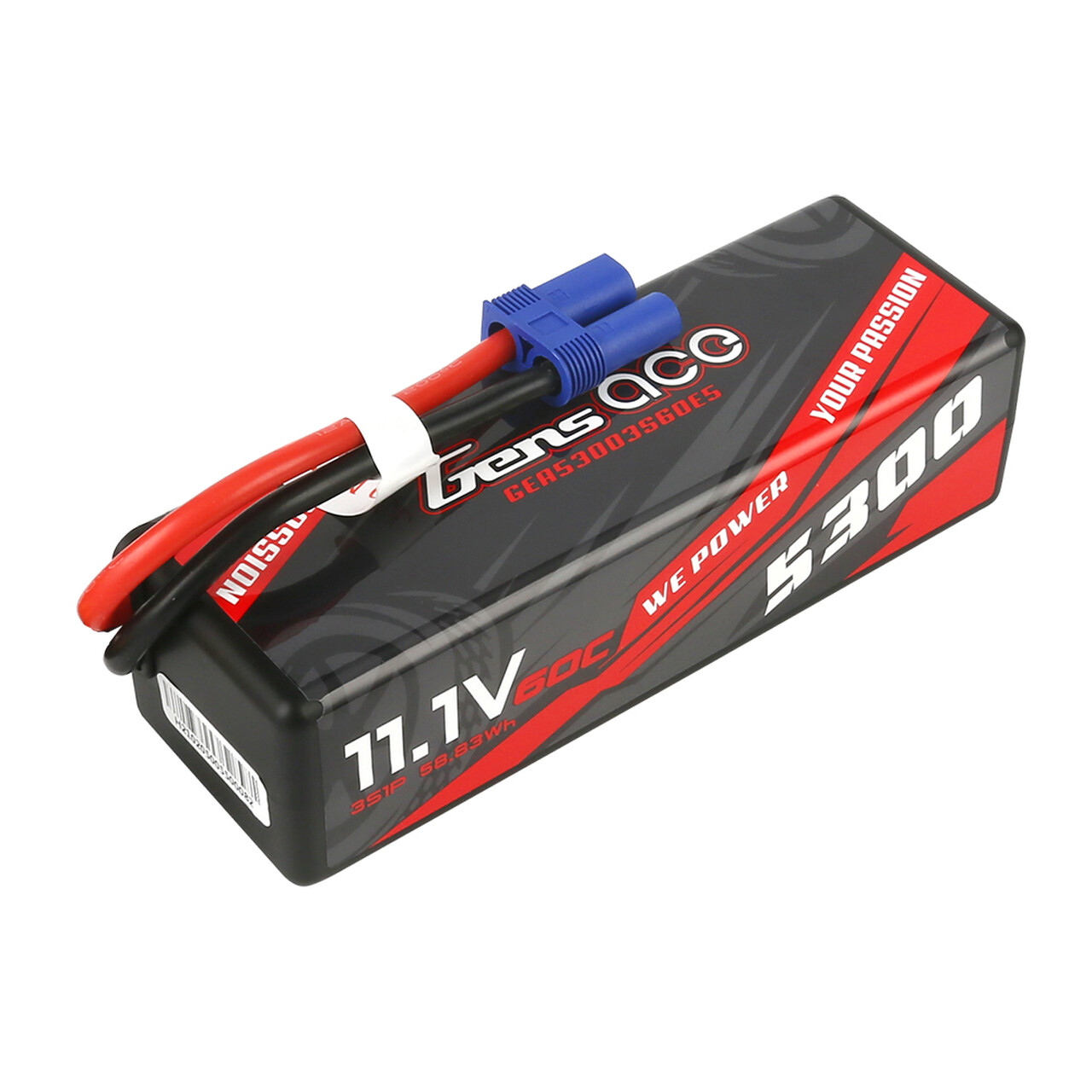 2 Gens Ace 5300mAh 11.1V 60C 3S HardCase RC Lipo Batterys w/ EC5 Plug GA10894