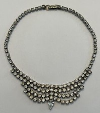 Vintage Signed Garne Jewelry Crystal Rhinestone Necklace Silver Tone