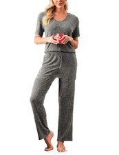 Women's 2 Piece Outfits Lounge Set Long Sleeve Shirt And Pants Sleepwear Set