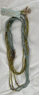 Lonna Lilly Blue, Green, Brown Crystal  With Evil Eye Charm Necklace
