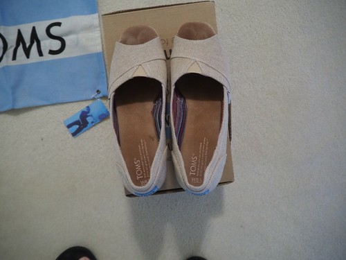 Women's shoes Toms Amery peep toe canvas and cork heel size 8.5 - Picture 2 of 8