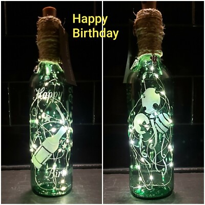 EINGESTELLT...... HAPPY BIRTHDAY, CHAMPAGNER, GRÜN HANDGEÄTZT, BATTERIELEUCHTEN