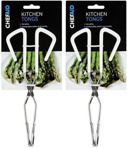 2x Chef Aid Chrome Kitchen Cooking Food Tongs - Ideal for Grills BBQ Salads