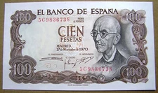 Spain 100 Pesetas Banknote 1970, P-152 a, Crisp UNC, Combined Shipping
