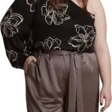 11 HONORE  NEW GOLD / BLACK JASMINE FLORAL BLOUSE MULTIPLE SIZES