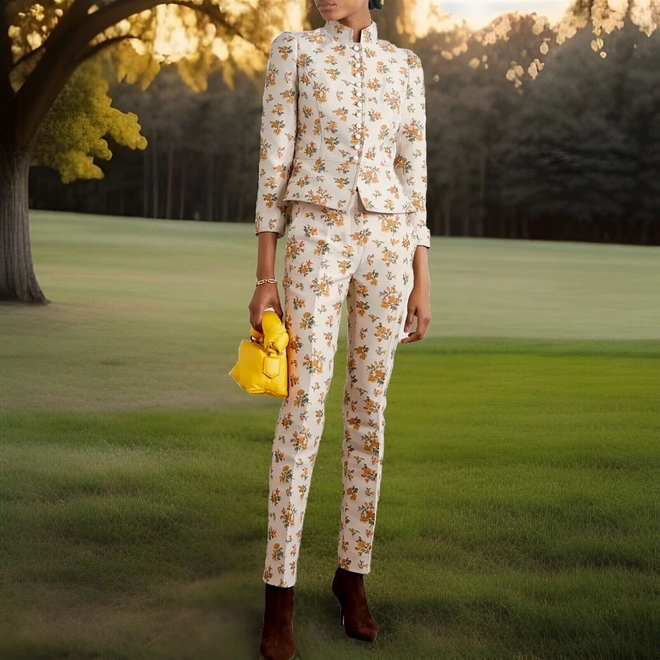 TRAJE PANTALÓN “RUNWAY” TORY BURCH ROSA FLORAL JACQUARD TALLA US 12 NUEVO CON ETIQUETAS $1050 ¡HERMOSO! Foto 2 de 4