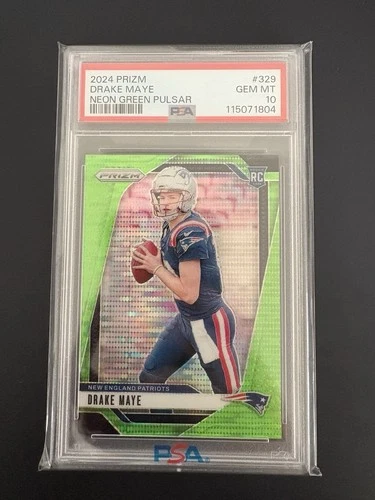 2024 Panini Prizm Drake Maye #329 Neon Green Pulsar Rookie PSA 10 Patriots