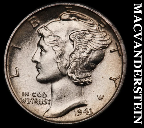 1943-D Mercury Dime- Full Split Bands Choice Gem Brilliant Unc++++ Luster #i2026