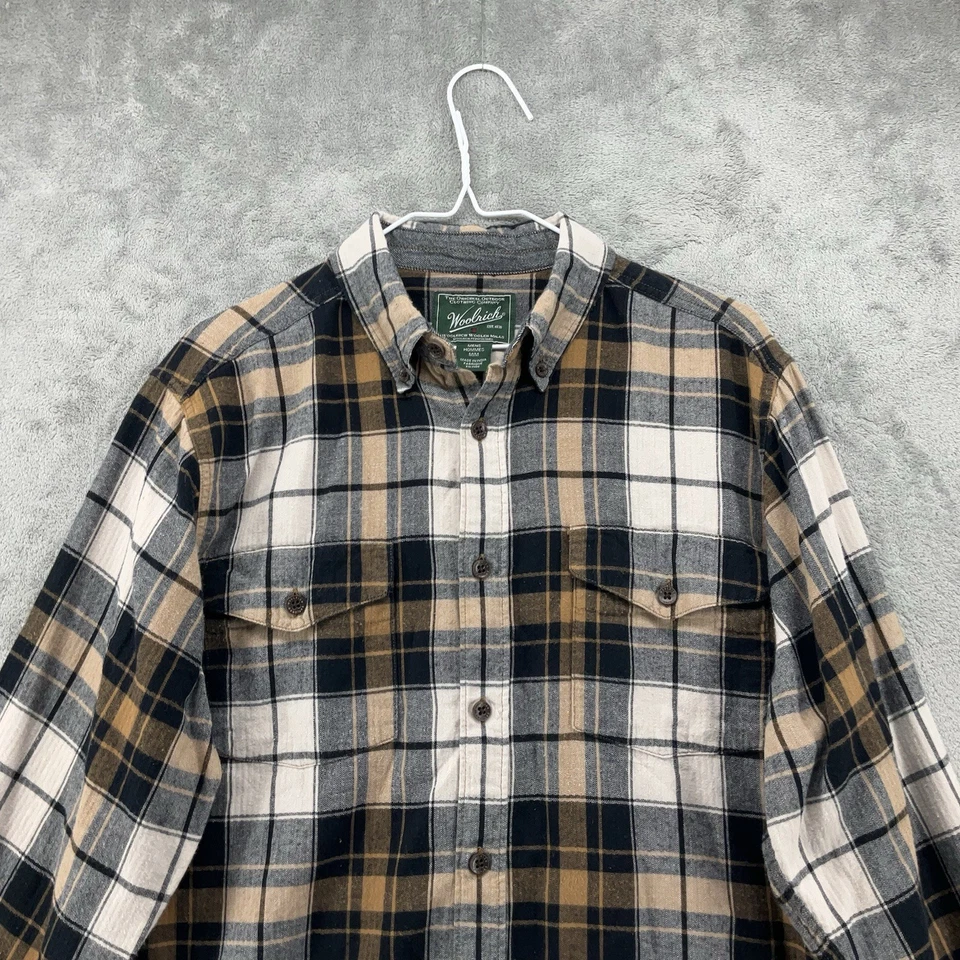 Camisa Woolrich Hombre Mediana Multicolor Franela a Cuadros Algodón Orgánico Bolsillos Campamento Foto 3 de 4