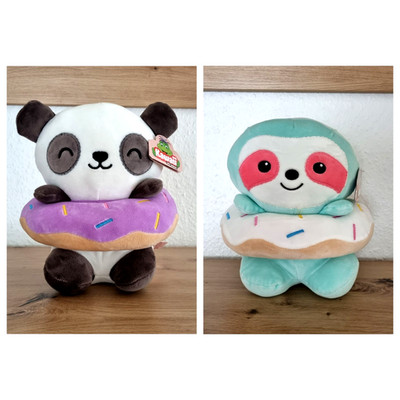 Plüschtier, Faultier und Panda im Donut Kawaii by Dino, mehrfarbig ca. 23 cm Neu