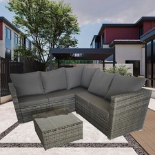 Garden 5Seater Rattan Corner Sofa Set Glass Table Cushion Outdoor Furniture Grey