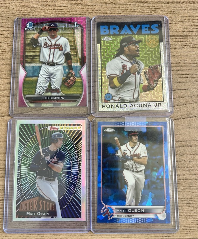 Atlanta Braves Card Lot (4) Acuna Jr, Mojo, Luis Guanipa 1st Pink/199, Olsons