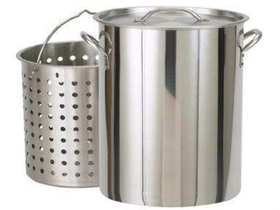 Bayou Classic 1102 102 Qt Stainless Steel Stock Pot Lid w/ Basket 18.5'' Dia 21''H