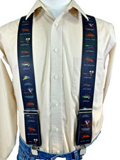 Men's Fishing Flies on Black, XL, 2", Adj. Suspenders / Braces, Made in The USA