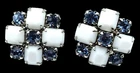 Weiss Rhinestone Earrings Blue White Screw Ons Signed Vintage Costume Jewelry