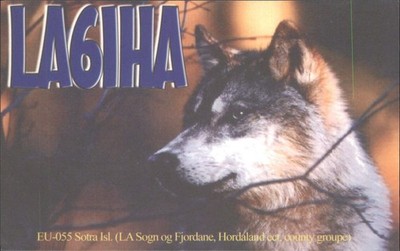 Amateurfunk QSL/QSO LA6IHA G3YEU Sotra Island, Norwegen 2004 20m CW Wolf Art