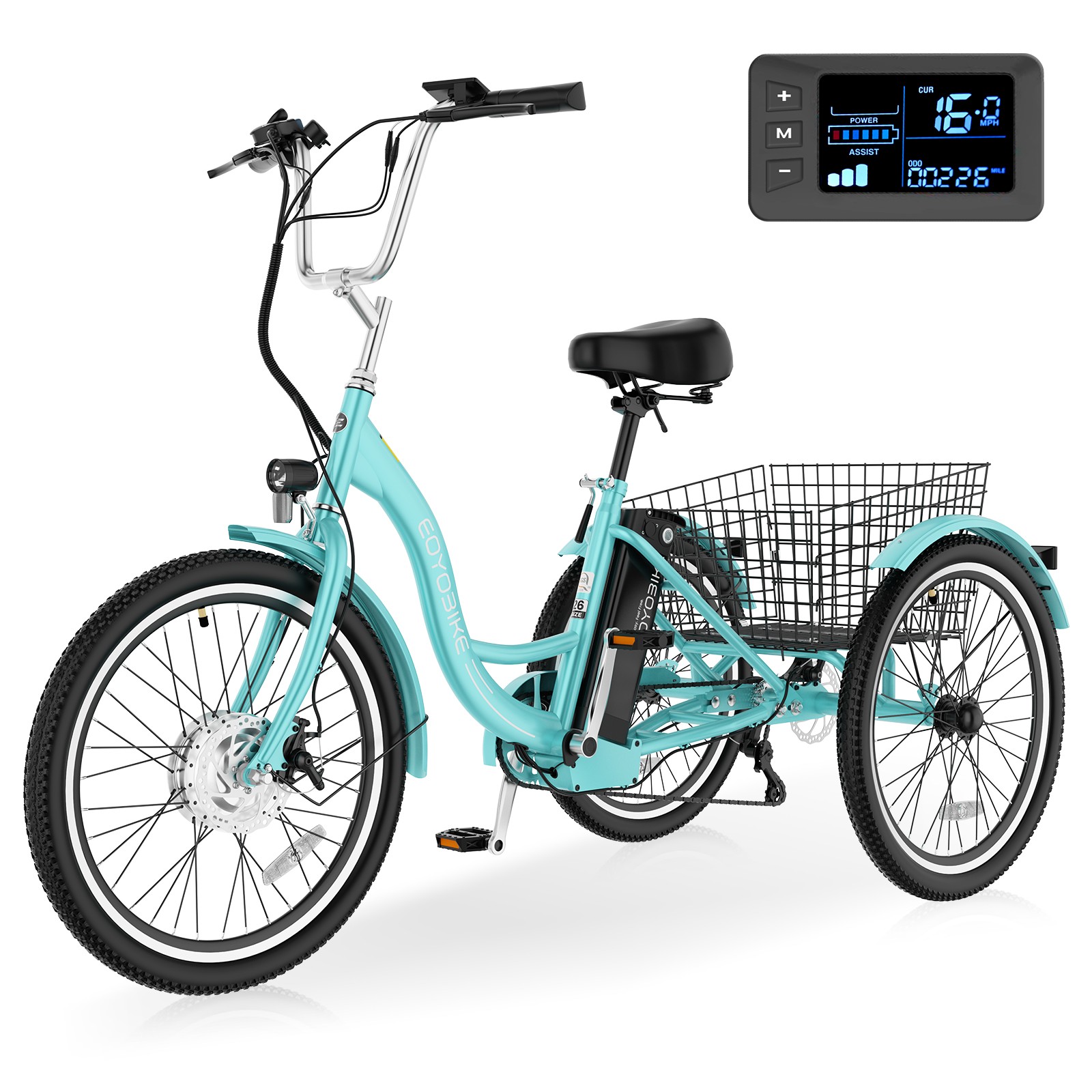 NAIZEA 24" 26" Electric Tricycle Motorized 3 Wheel Bike Bicycle &Lithium Battery
