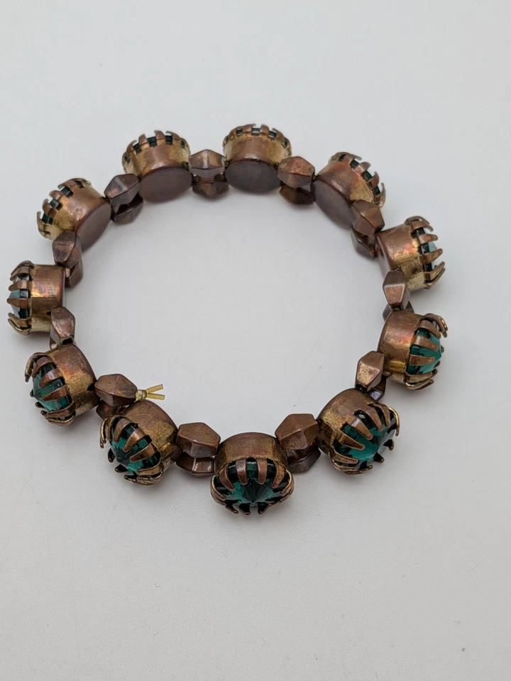 Pulsera Estirada Vintage Verde Rivoli Estrás Cobre 6" Foto 3 de 4