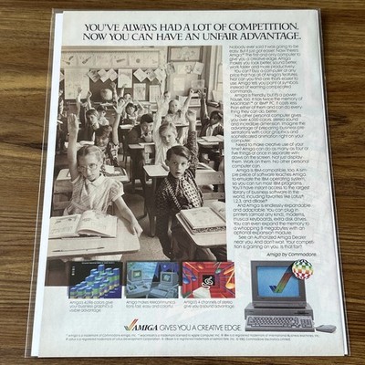 1986 Commodore Amiga Computer Vintage Print Ad Classroom Unfair Advantage Kids