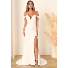 NWT Lulus Idyllic Perfection White Plunge Sleeveless Mermaid Maxi Dress Size XXS