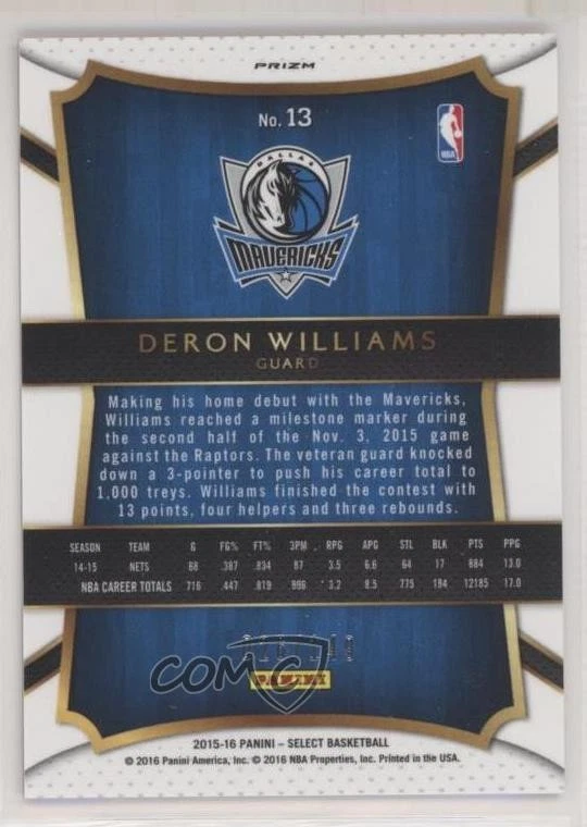 2015-16 Panini Select Concourse Red Prizm /149 Deron Williams #13 - Image 2 of 2