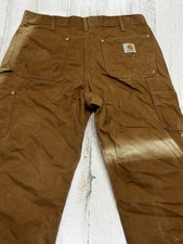 Vintage carhartt double knee pants tan sun faded distressed workwear Sz 32x31