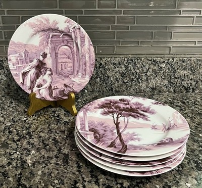 Martha Stewart Rococo Purple Toile Set of 6 Dessert/Salad Plates 7 3/4'' Japan