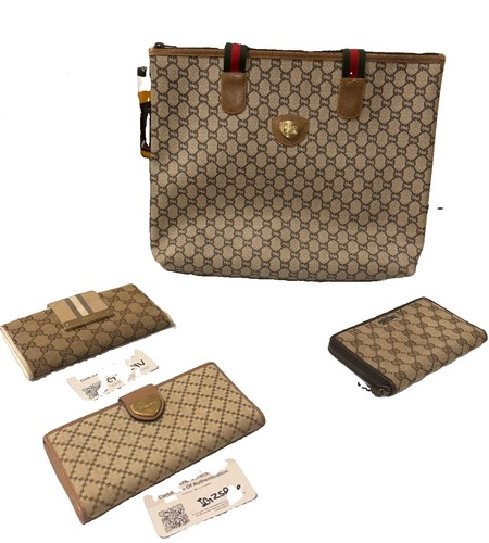 Vintage Gucci GG Monogram 4 Piece Lot Tote + 3 Wallets , 2 of Them Authenticated