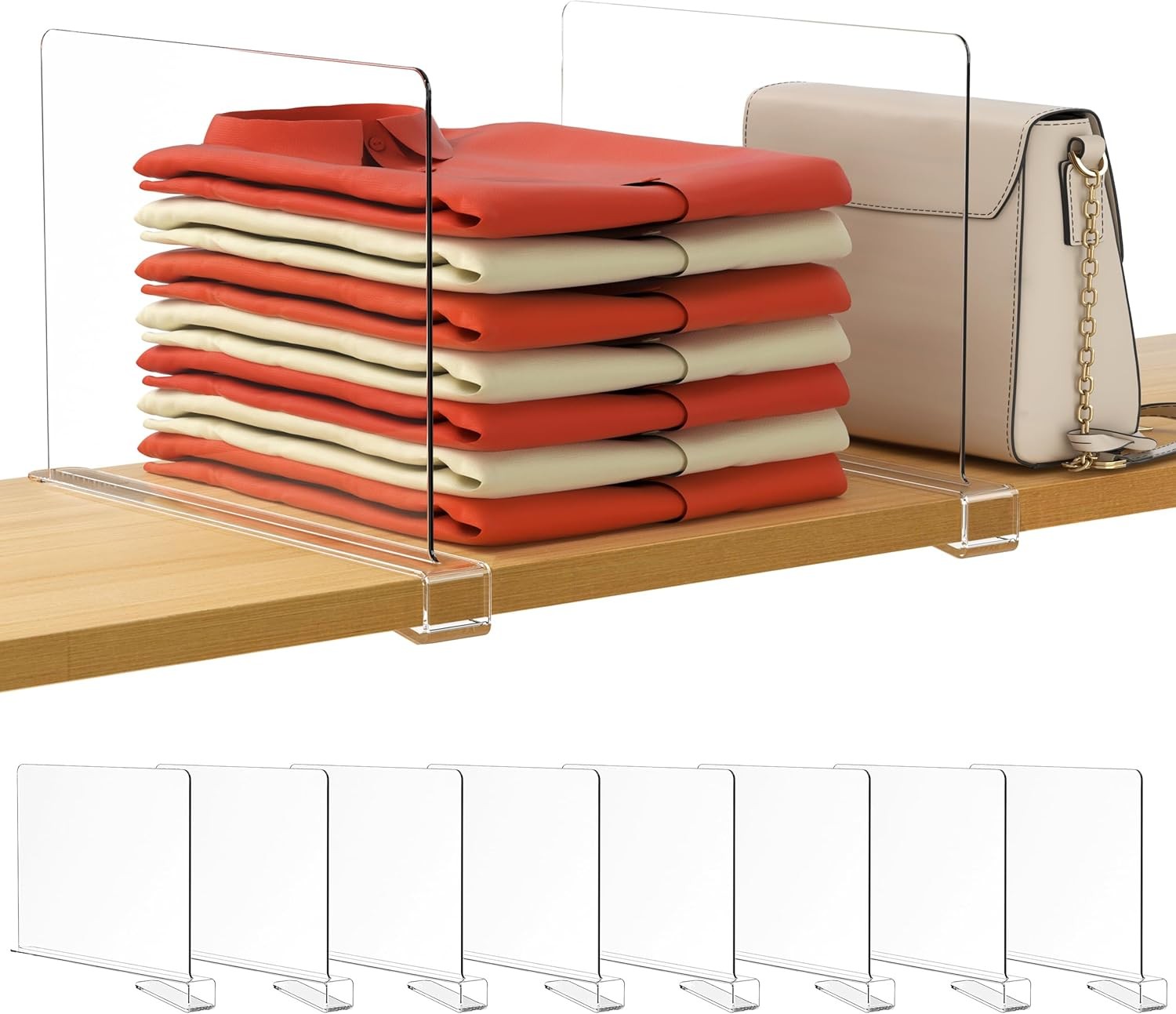 HBlife 8 Pack Clear Shelf Dividers, Vertical Purse Organizer for 8 PCS,