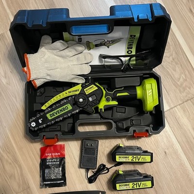 Handheld Mini Electric Cordless Chainsaw 6xe2x80x9d - w/ Batteries and Chains