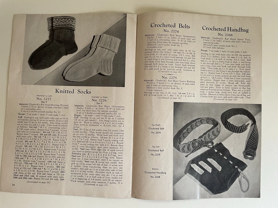 Libro 108 de colección de accesorios de lana de 1937 con patrón de ganchillo y tejido - hilo corazón rojo Foto 4 de 4