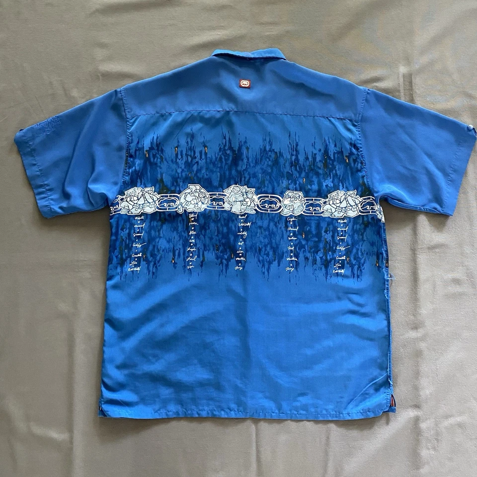 VTG 2000s Marc Ecko Button Up Shirt Mens Large Blue Graffiti Streetwear Unltd - Image 2 of 4