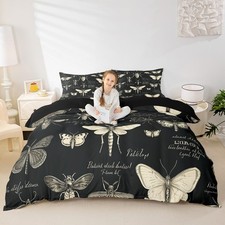 Butterfly Moth Insects Duvet Cover Set Full Size,Bug Beetles Entomological Co...