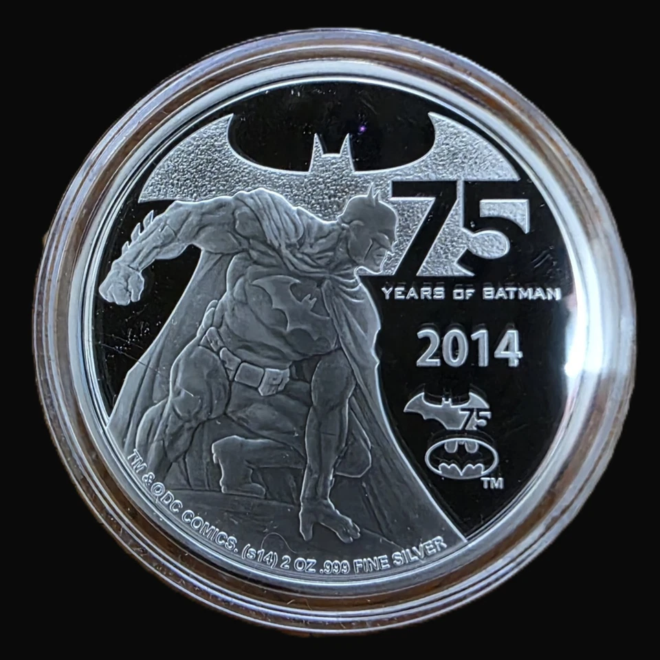 Moneda de plata Niue 2014 $5 ~ 75 años de Batman ~ 2 oz .999 prueba fina con OGP Foto 2 de 4