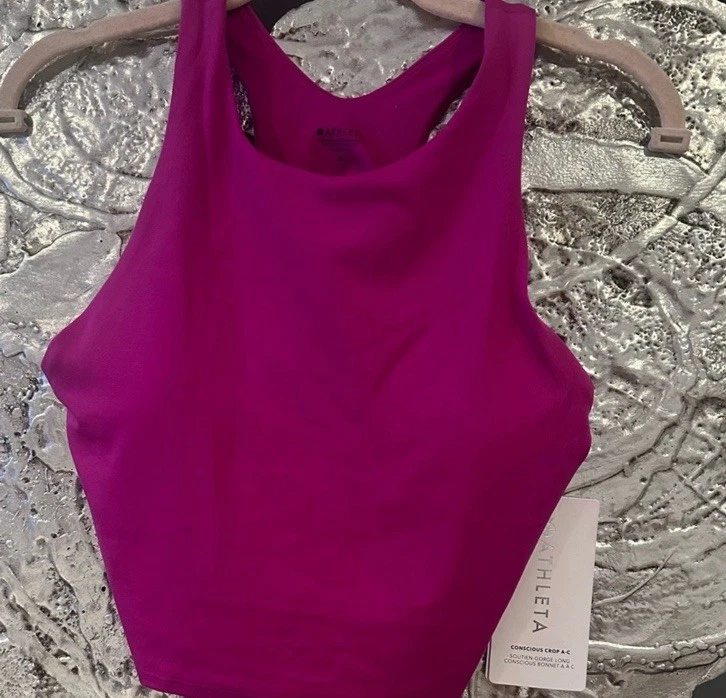 Новый Athleta женский размер средний сознательный укороченный бюстгальтер в Fuschia бюстгальтер с высоким воротником - Изображение 3 из 4