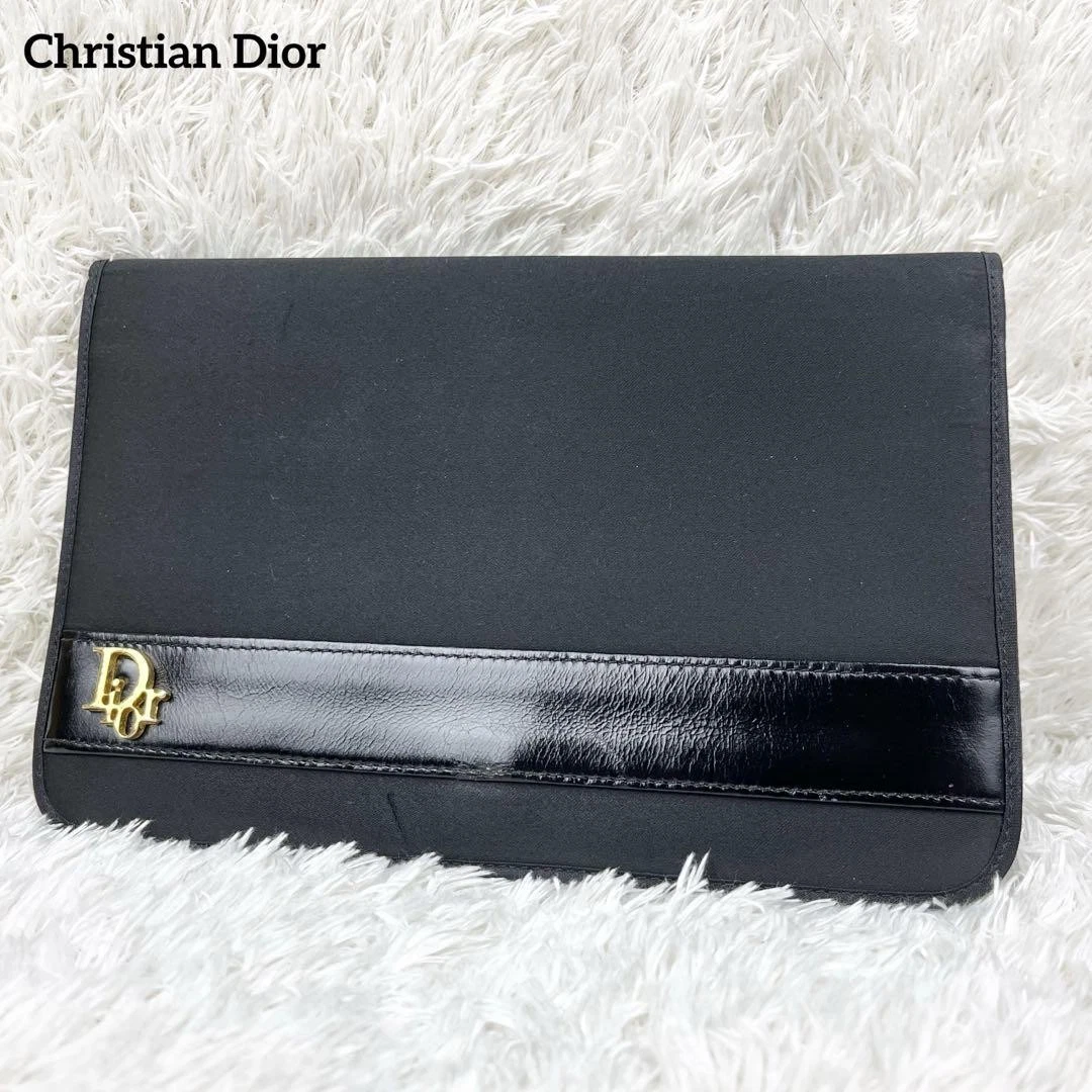 Sac pochette Christian Dior deuxième sac logo cuir nylon noir authentique