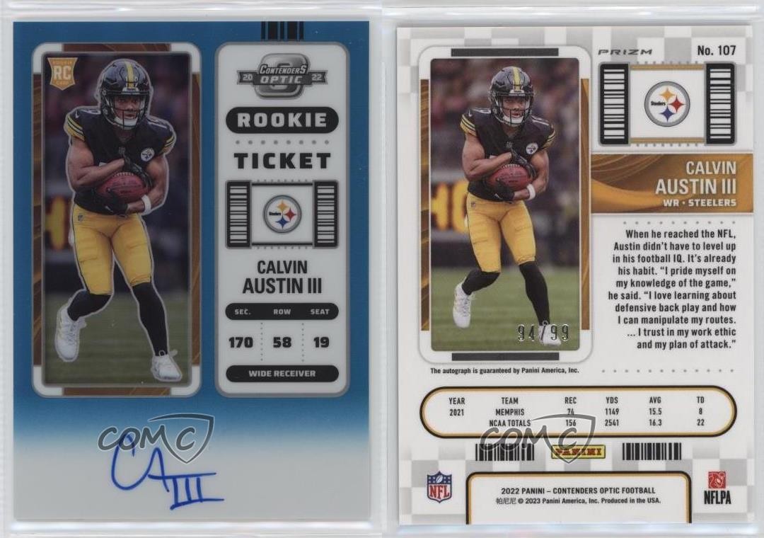 2022 Contenders Optic Teal Prizm 94/99 Calvin Austin III Rookie Auto RC 1d0h