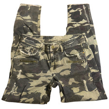 Green Camo Size 8 S Alt Punk Streetwear Distressed Skinny Mid Rise Army Jeans