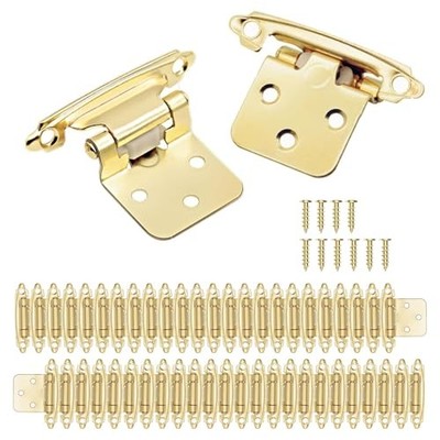 Gold Kitchen Cabinet Hinges 1/2'' Overlay Self 50 Pack (25 Pairs) Brass Gold
