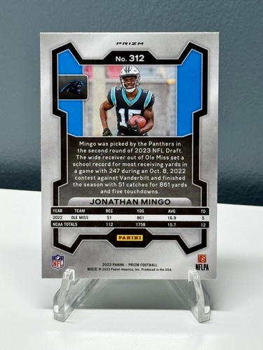 2023 Panini Prizm Neon Green Pulsar #312 Jonathan Mingo RC Carolina Panthers - Foto 2 di 2