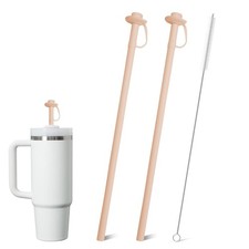 2 Pack Reusable Silicone Straws with Cover, Bite-Safe, 12 Long Collapsible