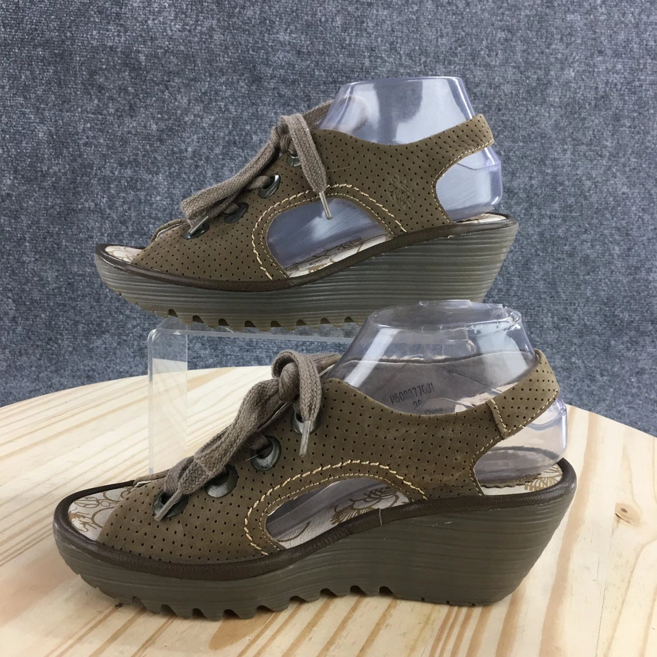 Sandalias Fly London Mujer 39 Taupe Yiva Correas Cuero Perforado Cuña Peep Foto 2 de 4