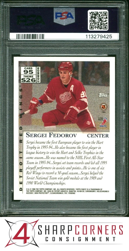 1995 FINEST #95 SERGEI FEDOROV RED WINGS HOF POP 2 PSA 8 - Image 2 of 4