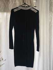 NWT Elie TAHARI Sz M Emerald Velour Long Sleeve Mini Dress Neck Embellished 