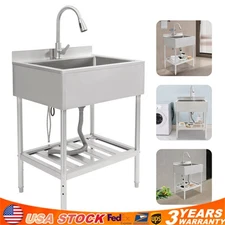 Commercial Single-Bowl Stainless Steel Sink Outdoor Utility Sink Free Standing