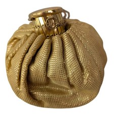 Vtg Gold Mesh Accordion Top Drawstring Evening Bag Purse Mini Pouch Expandable
