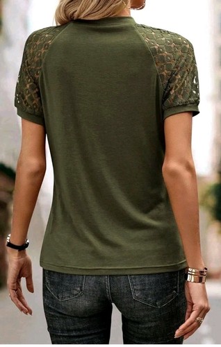 Lala Gen Plus Size Top Women Summer Lace Short Sleeve Loose Casual Army Green 4X - Picture 11 of 15