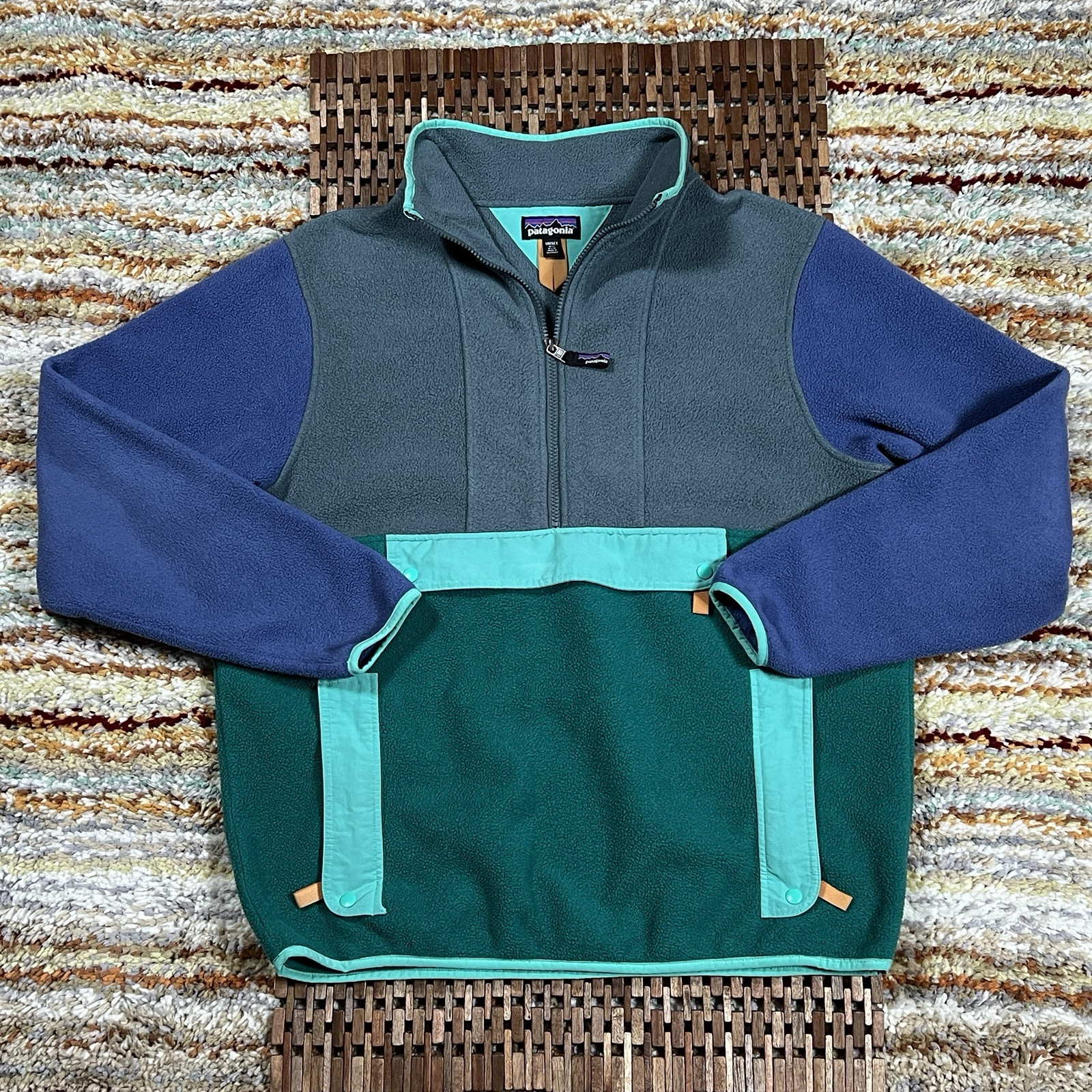 Patagonia Synchilla 1/2 Zip Fleece Anorak Jacket for Men in Green Blue Size Large