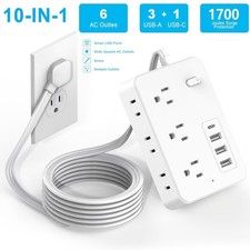 Wall Mountable USB Surge Protector Power Strip with USB Ports 6/8 Outlet Plugs