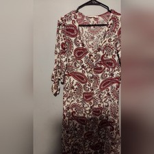 Mango MNG Red Paisley Midi Maxi Dress Size 6 Button Front Boho Preppy Old Money
